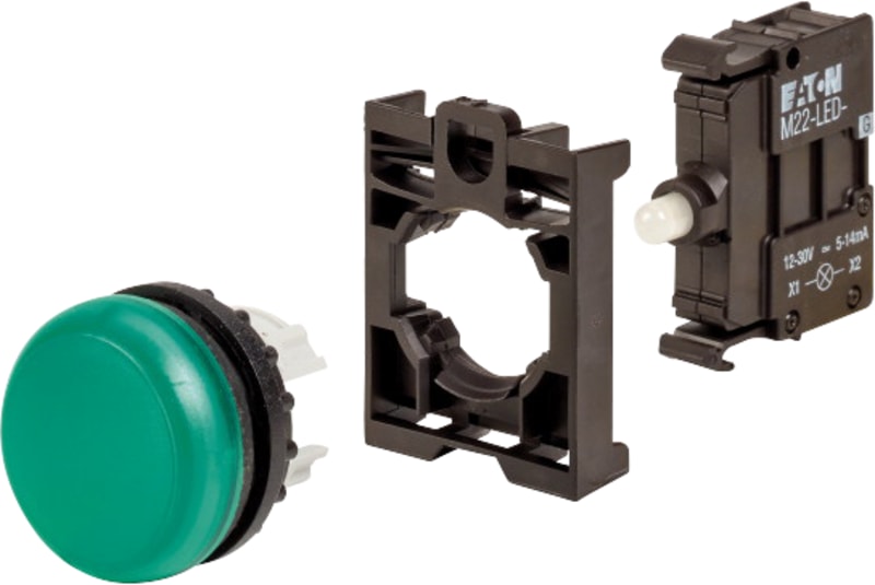 Eaton M22-L-G-LED-BVP Indicator Light, Front-Mount, Green LED, 12-30 V