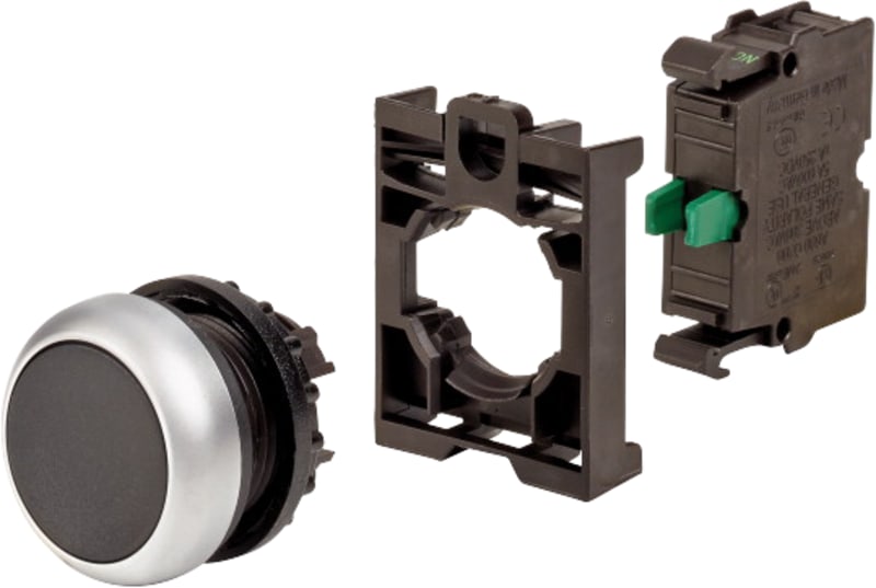 Complete Push Button, Momentary, Black, 1 NO, Front Mount (M22-D-S-K10-BVP)