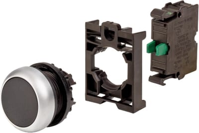 Complete Push Button, Momentary, Black, 1 NO, Front Mount
