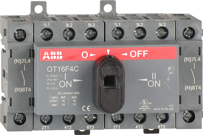 ABB OT16F4C 16A Manual Change-Over Switch, Handle and shaft need to be ordered separately, Open transition