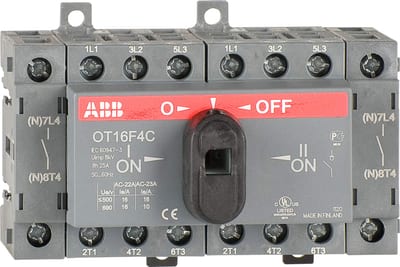 ABB OT16F4C 16A Manual Change-Over Switch, Handle and shaft need to be ordered separately, Open transition