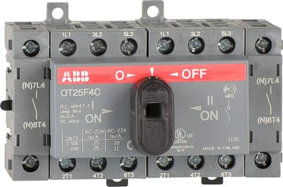 ABB OT25F4C 25A Manual Change-Over Switch, Handle and shaft need to be ordered separately, Open transition