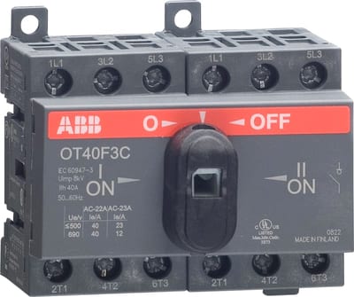 ABB OT40F3C 40A Manual Change-Over Switch, Handle and shaft need to be ordered separately, Open transition
