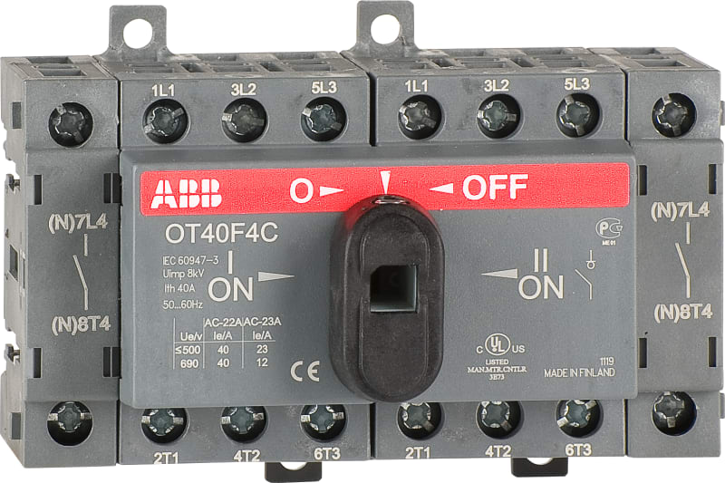 ABB OT40F4C 40A Manual Change-Over Switch, Handle and shaft need to be ordered separately, Open transition