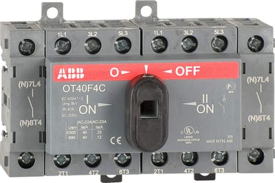ABB OT40F4C 40A Manual Change-Over Switch, Handle and shaft need to be ordered separately, Open transition