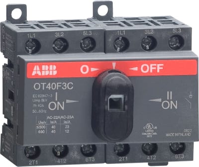 ABB OT63F3C 63A Manual Change-Over Switch, Handle and shaft need to be ordered separately, Open transition