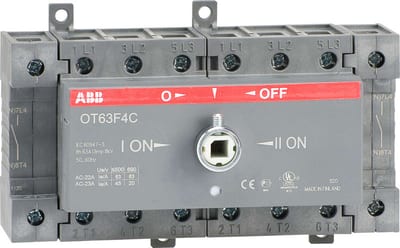 ABB OT63F4C 63A Manual Change-Over Switch, Handle and shaft need to be ordered separately, Open transition