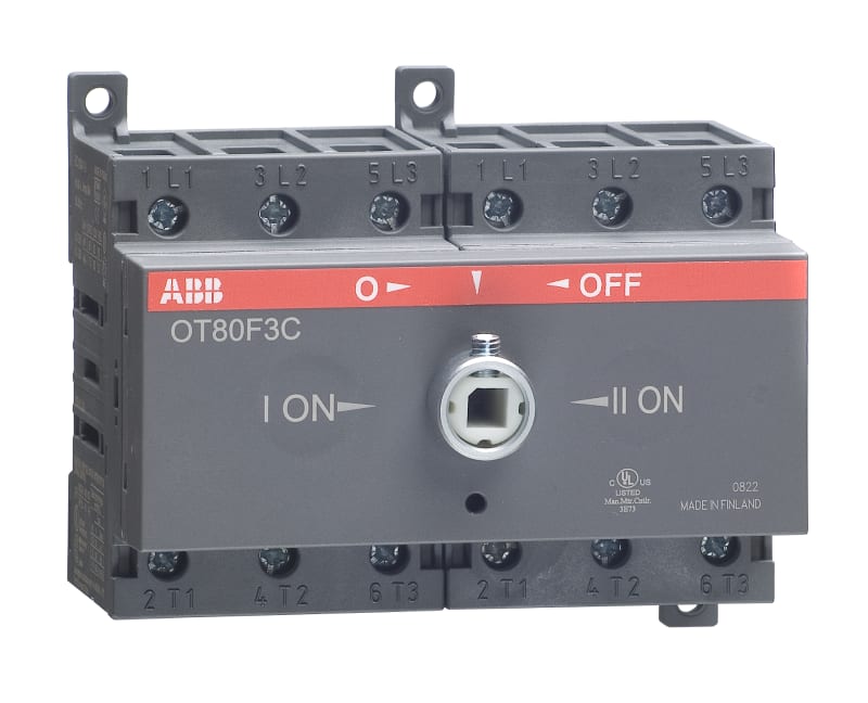 ABB OT80F3C 80A Manual Change-Over Switch, Handle and shaft need to be ordered separately, Open transition