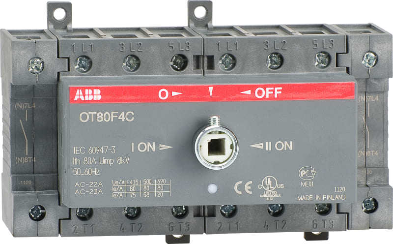 ABB OT80F4C 80A Manual Change-Over Switch, Handle and shaft need to be ordered separately, Open transition