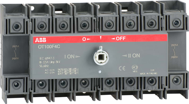 ABB OT100F4C 100A Manual Change-Over Switch, Handle and shaft need to be ordered separately, Open transition