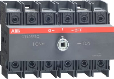 ABB OT125F3C 125A Manual Change-Over Switch, Handle and shaft need to be ordered separately, Open transition