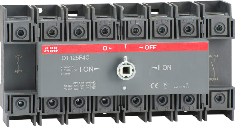 ABB OT125F4C 125A Manual Change-Over Switch, Handle and shaft need to be ordered separately, Open transition
