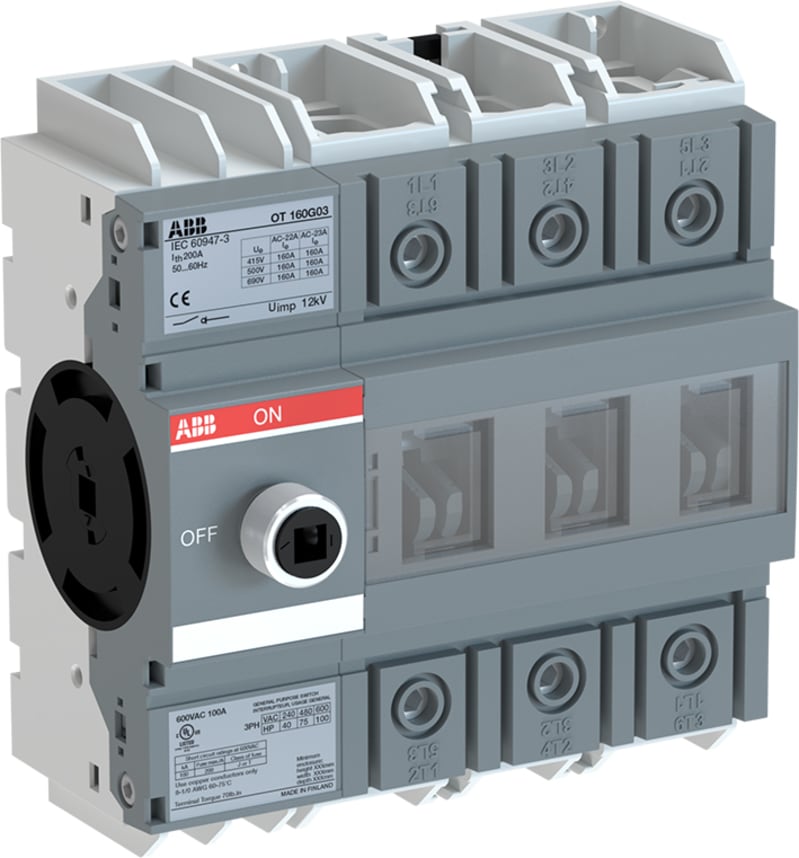 ABB 3-Pole, front operated, base mounted switch-disconnector with protected clamp terminals, handle and shaft are not included 1SCA135134R1001