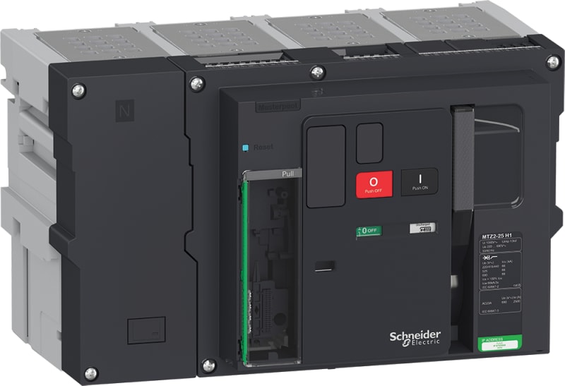 Schneider Electric circuit breaker basic frame, Masterpact MTZ2 25H1, 2500 A, 66 kA at 440 VAC 50/60 Hz, 4P, drawout, without Micrologic LV848306