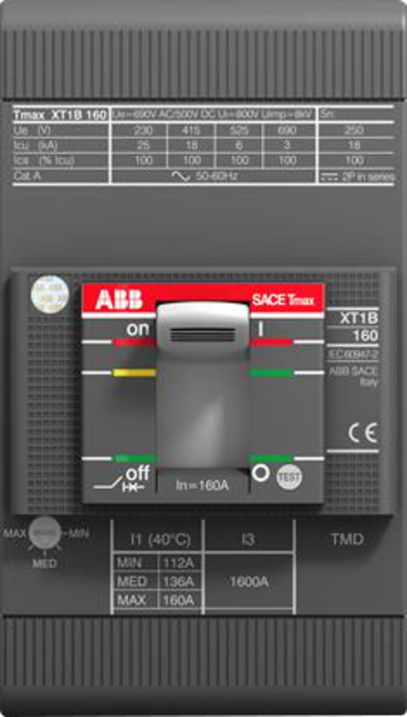 ABB SACE Tmax XT1H 160 Moulded-Case Circuit Breaker — TMD 160-1600, In=160 A, 3-Pole