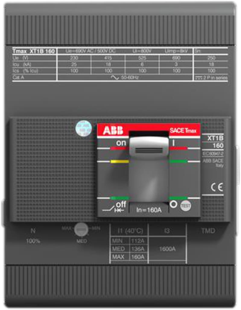 ABB SACE Tmax XT1H 160 Moulded-Case Circuit Breaker — TMF 20-450, In=20 A, 4-Pole