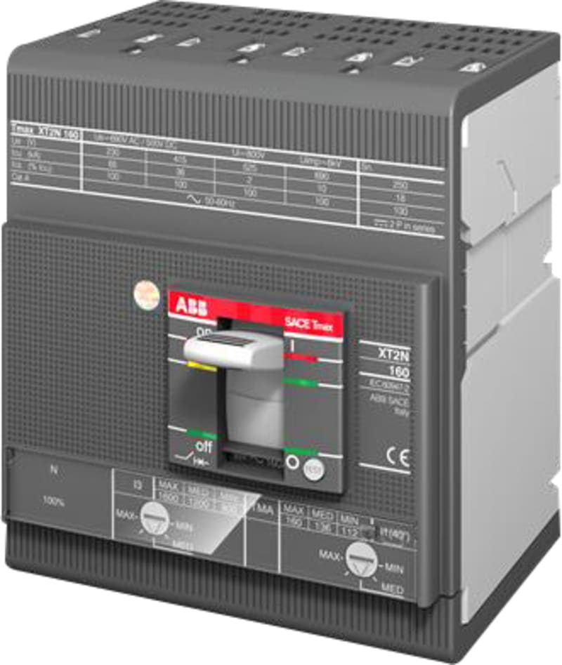 ABB SACE Tmax XT2V 160 Moulded-Case Circuit Breaker — TMD 1,6-16, In=1.6 A, 4-Pole