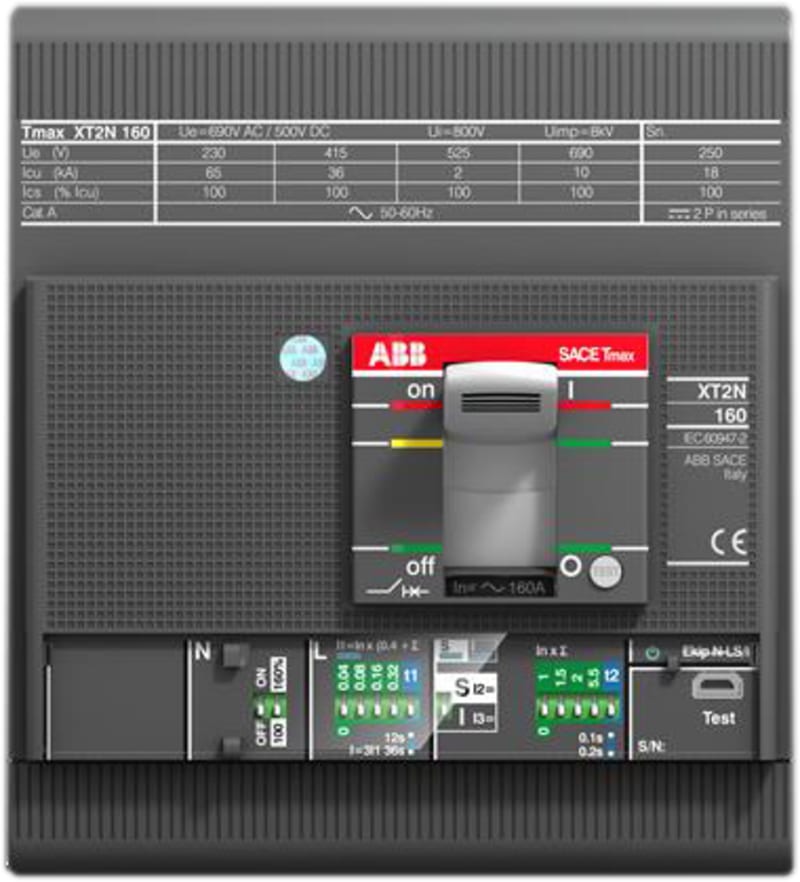 ABB SACE Tmax XT2H 160 Moulded-Case Circuit Breaker — Ekip LS/In, In=100 A, 4-Pole