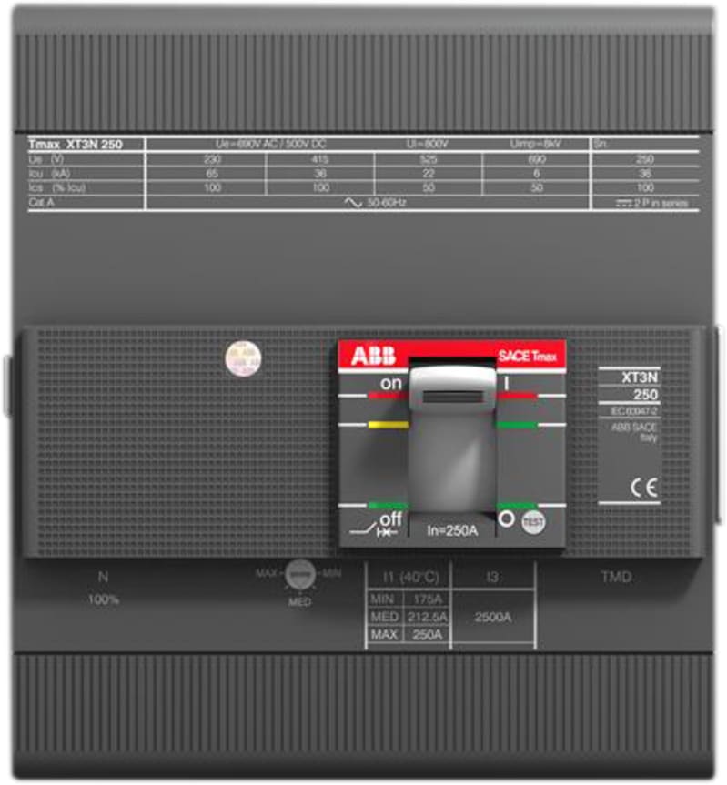 ABB SACE Tmax XT3S 250 Moulded-Case Circuit Breaker — In=400 A, 4-Pole 1SDA068274R1