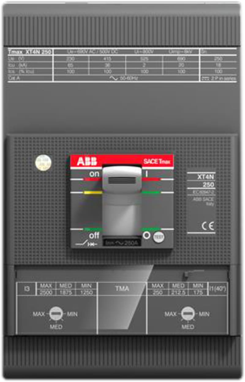 ABB SACE Tmax XT4X 160 Moulded-Case Circuit Breaker — MA 10 Im=50, In=10 A, 3-Pole
