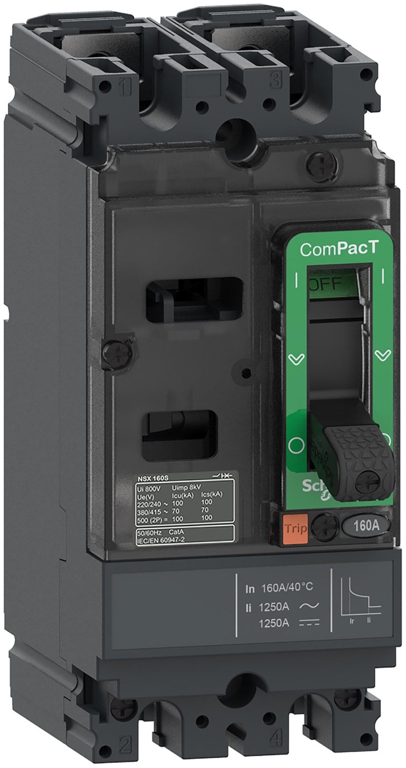 Schneider Electric Circuit breaker, ComPacT NSX100S AC/DC, 70KA/415VAC, 2 poles, TMD trip unit 30A C10S2TM030