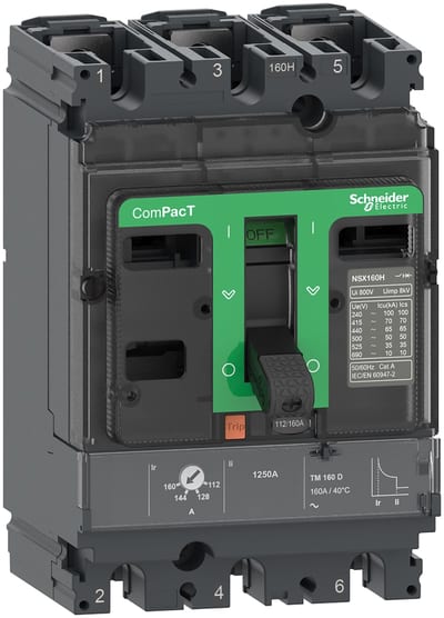 Schneider Electric Circuit breaker, ComPacT NSX160B, 25KA/415VAC, 3 poles, TMD trip unit 160A C16B3TM160