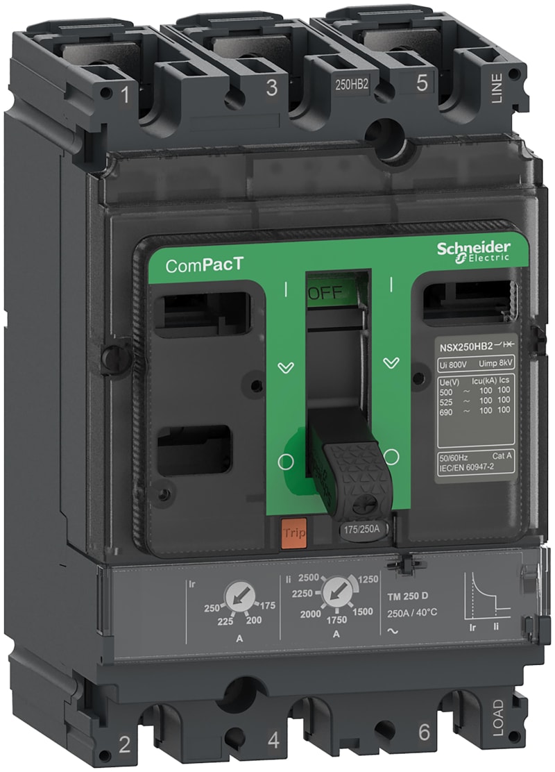 Schneider Electric Circuit breaker, ComPacT NSX250B, 25KA/415VAC, 3 poles, TMD trip unit 200A C25B3TM200