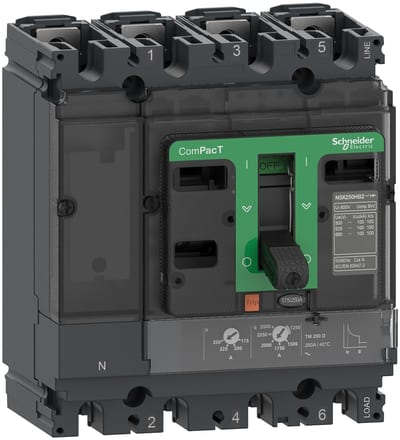 Schneider Electric Circuit breaker, ComPacT NSX250B, 25KA/415VAC, 4 poles 4D (neutral fully protected), TMD trip unit 250A C25B4TM250