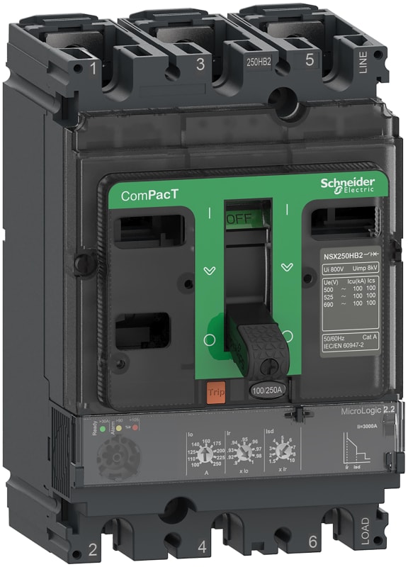 Schneider Electric Circuit breaker, ComPacT NSX100B, 25KA/415VAC, 3 poles, MicroLogic 2.2 trip unit 100A C10B32D100