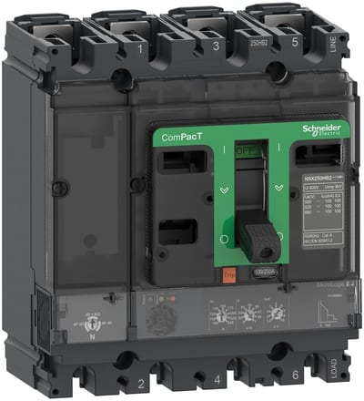Schneider Electric Circuit breaker, ComPacT NSX160B, 25KA/415VAC, 4 poles, MicroLogic 2.2 trip unit 160A C16B42D160