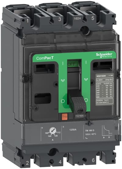 Schneider Electric Circuit breaker, ComPacT NSX100N, 50KA/415VAC, 3 poles, TMD trip unit 80A C10N3TM080