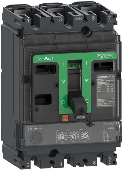 Schneider Electric Circuit breaker, ComPacT NSX100N, 50KA/415VAC, 3 poles, MicroLogic 2.2 trip unit 100A C10N32D100