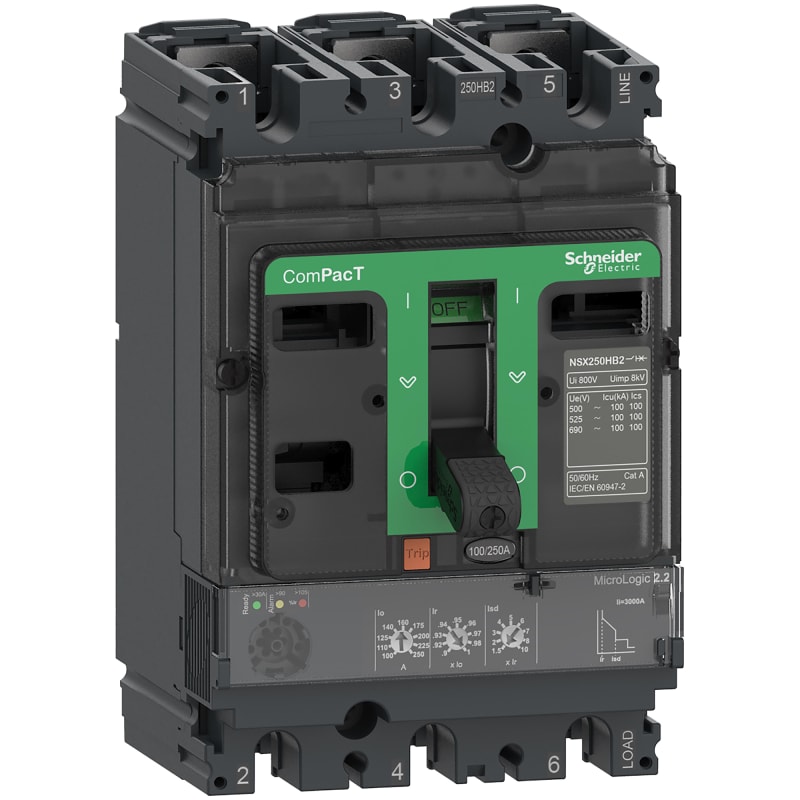 Schneider Electric Circuit breaker, ComPacT NSX160N, 50KA/415VAC, 3 poles, MicroLogic 2.2 trip unit 100A C16N32D100