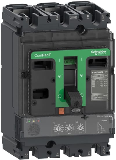Schneider Electric Circuit breaker, ComPacT NSX250N, 50KA/415VAC, 3 poles, MicroLogic 2.2 trip unit 160A C25N32D160