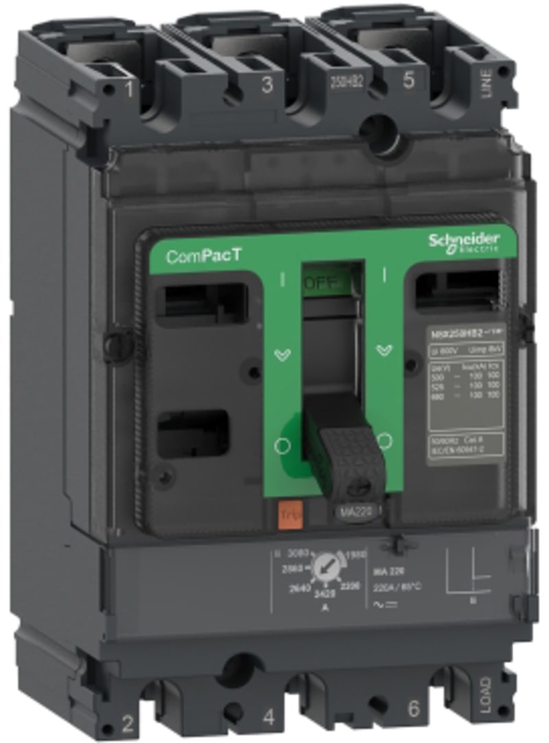 Schneider Electric Circuit breaker, ComPacT NSX100N, 50KA/415VAC, 3 poles, MA trip unit 25A C10N3MA025