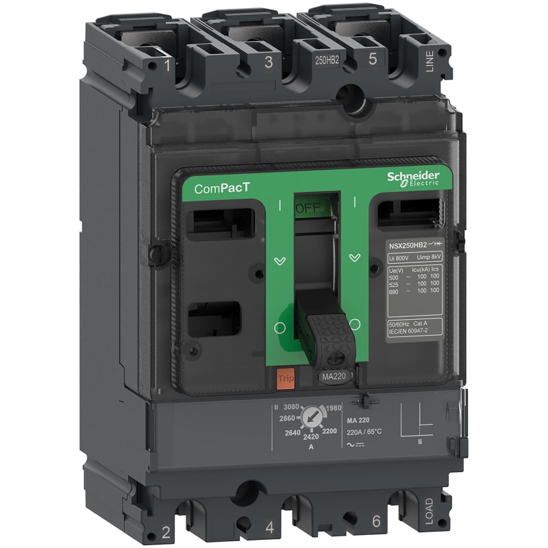Schneider Electric Circuit breaker, ComPacT NSX100N, 50KA/415VAC, 3 poles, MA trip unit 50A C10N3MA050