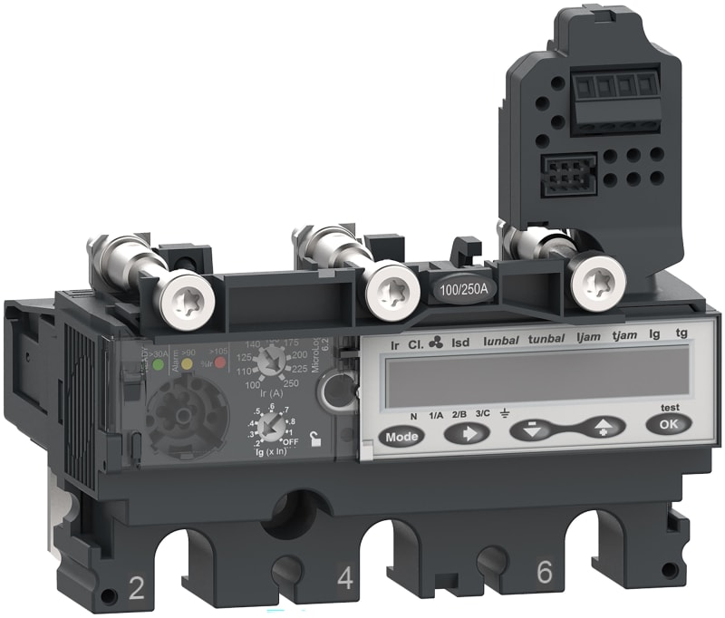 Schneider Electric Trip unit MicroLogic 6.2E, ComPacT NSX160/250, 3 poles, basic and ground fault protections, energy meter, 160A C1636E160