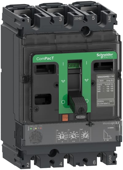 Schneider Electric Circuit breaker, ComPacT NSX100R, 200KA/415VAC, 3 poles, MicroLogic 2.2 trip unit 100A C10R32D100