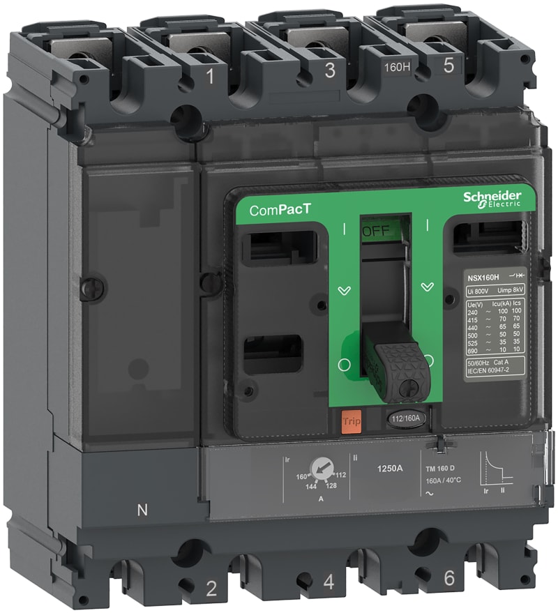 Schneider Electric Circuit breaker, ComPacT NSX100R, 200KA/415VAC, 4 poles 4D (neutral fully protected), TMD trip unit 63A C10R4TM063