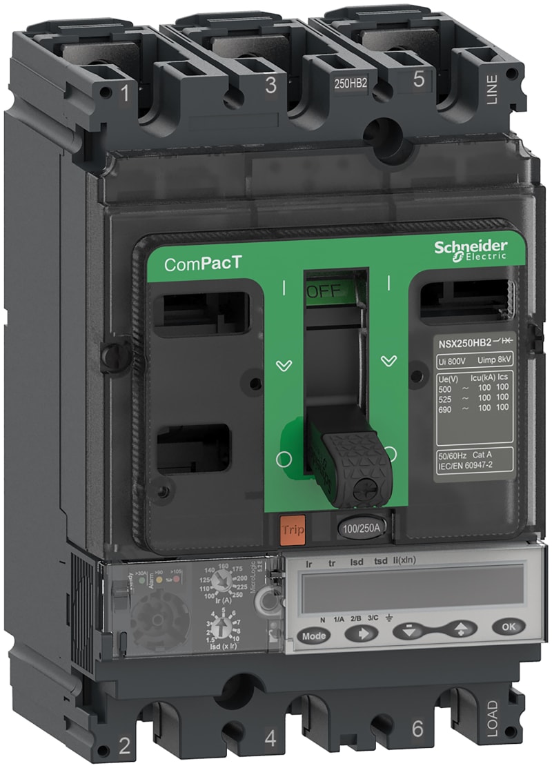 Schneider Electric Circuit breaker, ComPacT NSX100HB1, 75KA/690VAC, 3 poles, MicroLogic 5.2E trip unit 100A C10V35E100