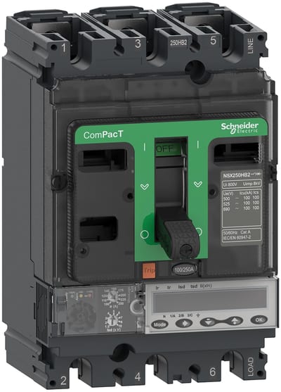 Schneider Electric Circuit breaker, ComPacT NSX250HB1, 75KA/690VAC, 3 poles, MicroLogic 5.2E trip unit 250A C25V35E250
