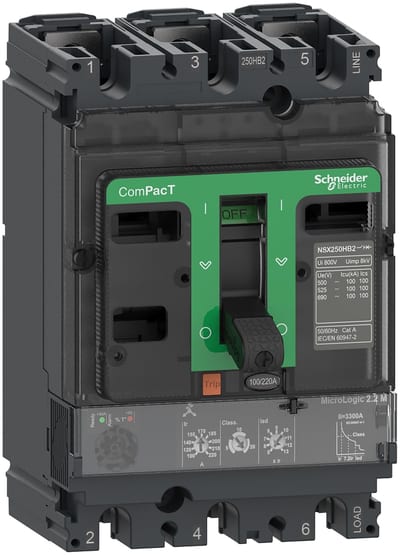 Schneider Electric Circuit breaker, ComPacT NSX250HB1, 75KA/690VAC, 3 poles, MicroLogic 2.2M trip unit 150A C25V32M150