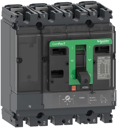 Schneider Electric Circuit breaker, ComPacT NSX100HB2, 100KA/690VAC, 4 poles 4D (neutral fully protected), TMD trip unit 80A C10W4TM080