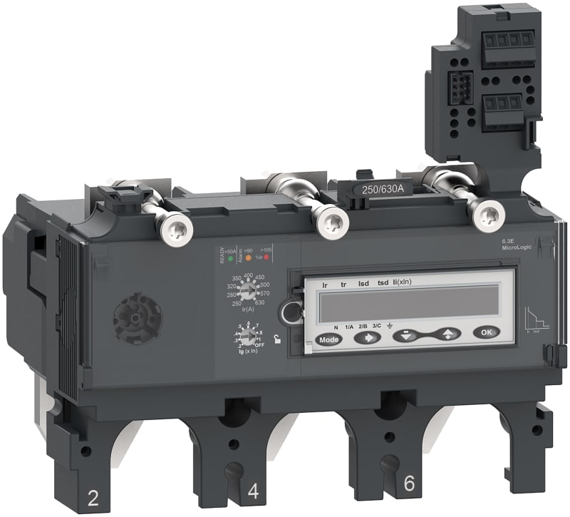Schneider Electric Trip unit MicroLogic 6.3E, ComPacT NSX630, 3 poles, electronic basic and ground fault protections, energy meter, 630A C6336E630