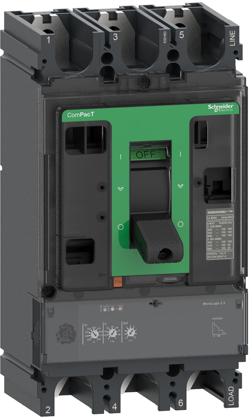 Schneider Electric Circuit breaker, ComPacT NSX400HB2, 100KA/690VAC, 3 poles, MicroLogic 2.3 trip unit 250A C40W32D250
