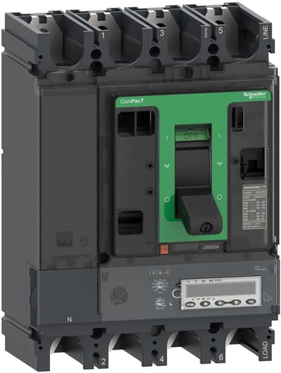 Schneider Electric Circuit breaker, ComPacT NSX400HB2, 100KA/690VAC, 4 poles, MicroLogic 6.3E trip unit 400A C40W46E400