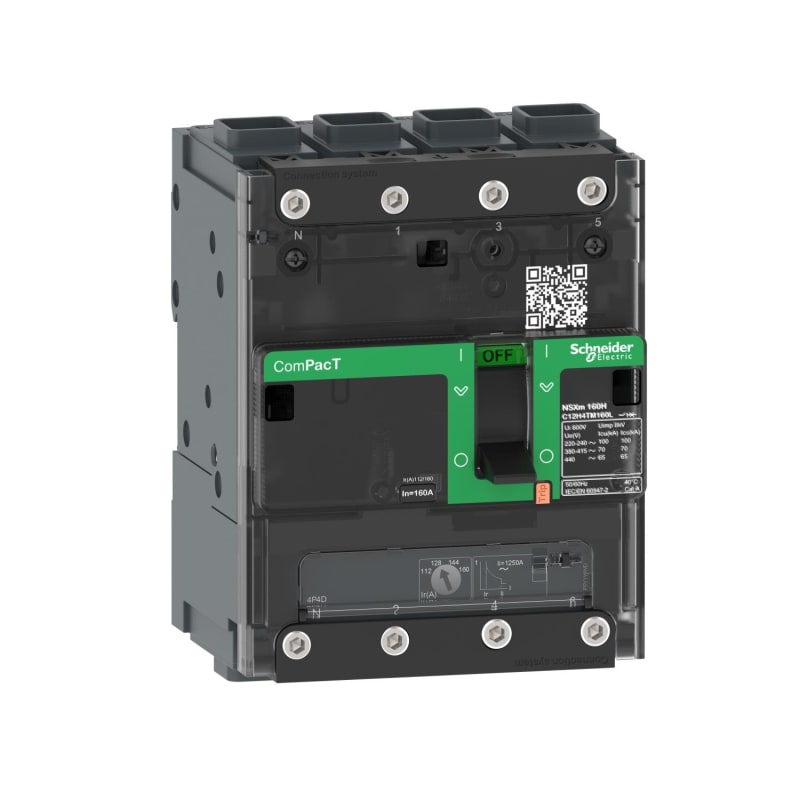 Schneider Electric Circuit breaker, ComPacT NSXm 63B, 25KA/415VAC, 4 poles 4D (neutral fully protected), TMD trip unit 32A, EverLink lugs C11B4TM032L