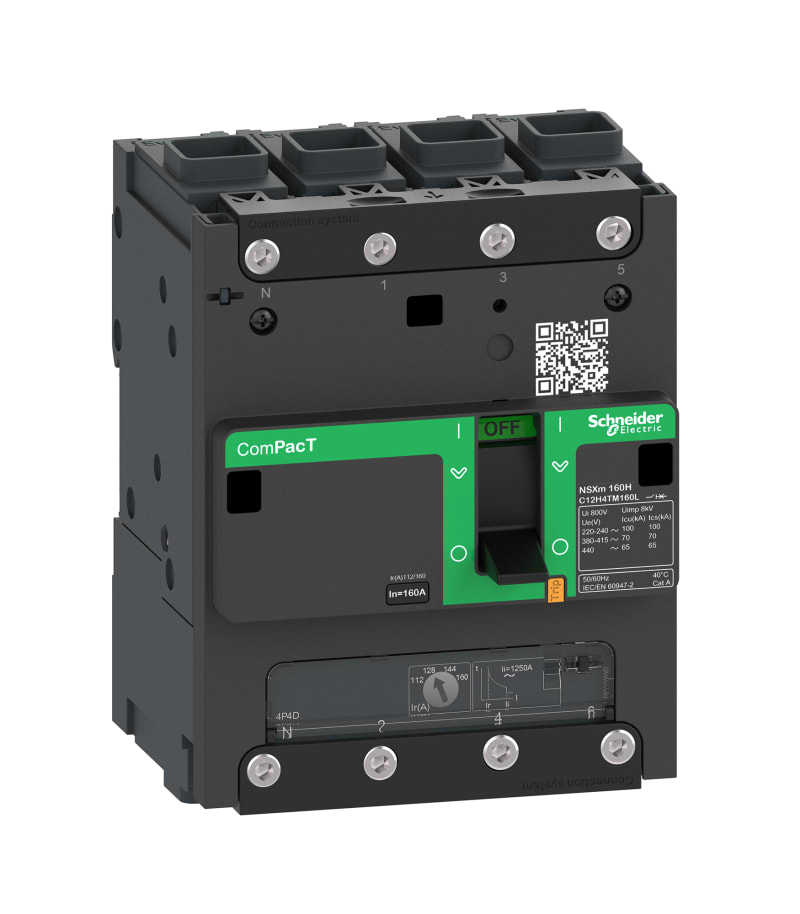 Schneider Electric Circuit breaker, ComPacT NSXm 63N, 50KA/415VAC, 4 poles 4D (neutral fully protected), TMD trip unit 63A, EverLink lugs C11N4TM063L