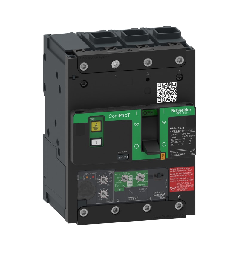 Schneider Electric Circuit breaker, ComPacT NSXm 63B, 25KA/415VAC, 3 poles, MicroLogic 4.1 trip unit 50A, EverLink lugs C11B34V050L