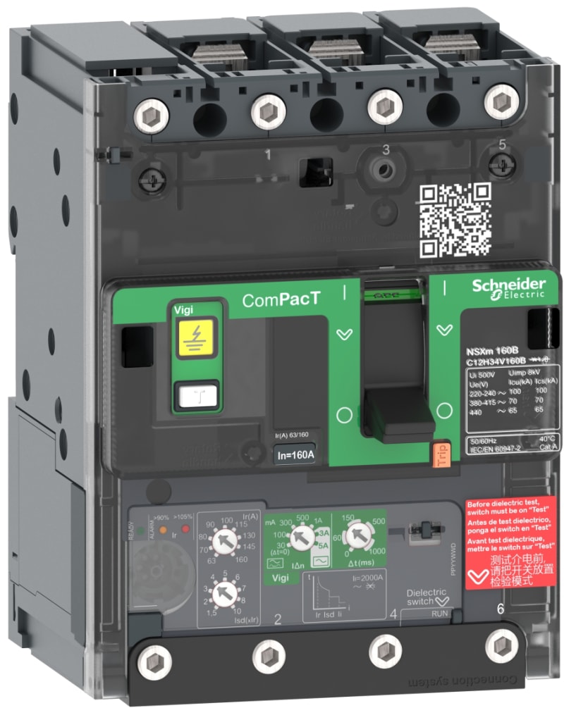 Schneider Electric Circuit breaker, ComPacT NSXm 160N, 50KA/415VAC, 3 poles, MicroLogic 4.1 trip unit 100A, lugs/busbars C11N34V100B